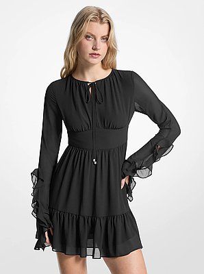 Lang&auml;rmeliges Kleid aus Georgette mit R&uuml;schen