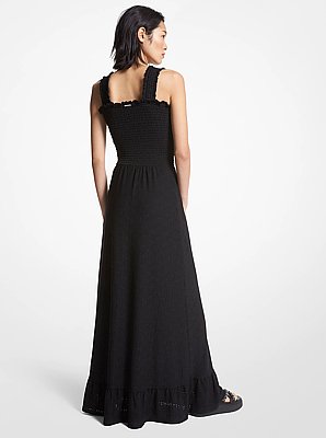 Vestido Paisley de tejido fruncido con ojales deshilados