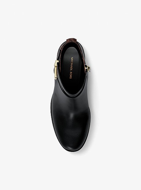 Rachel Leather and Signature Logo Block Heel Ankle Boot