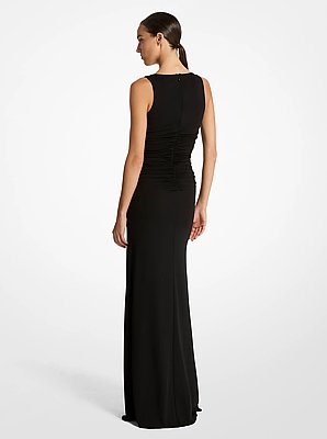 Vestido de noche de tirantes fruncido de punto el&aacute;stico mate
