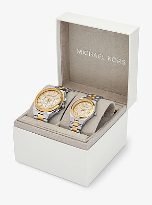 Set de relojes Lennox para &eacute;l y para ella de dos tonos con incrustaciones