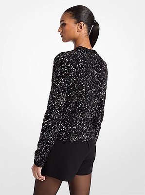 Sequined Metallic Stretch Knit Jacket