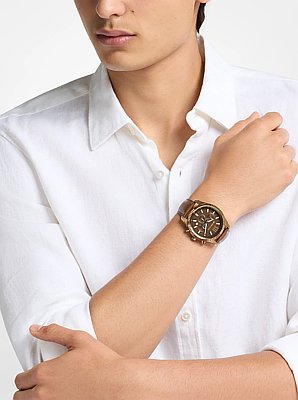 Oversized Lexington Beige Gold-Tone Leather Watch
