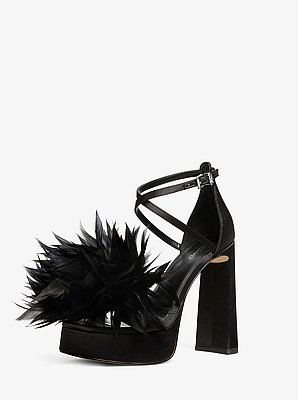 Cami Feather Trim Satin Platform Sandal