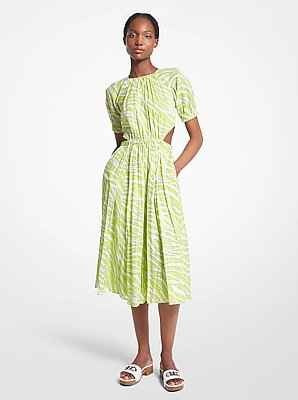 Zebra Print Cotton Lawn Cutout Dress