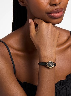 Petite Maude Gold-Tone and Lizard Embossed Leather Watch