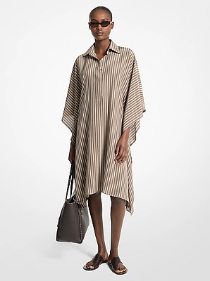 Striped Crepe de Chine Caftan Shirtdress
