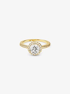 Precious Metal-Plated Sterling Silver Pav&eacute; Oversized Halo Ring