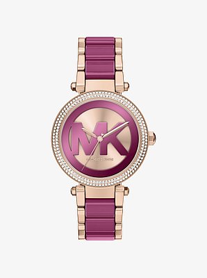 Oversized Parker Pav&eacute; Pink-Tone Watch
