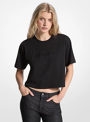 T-shirt in jersey di cotone con logo e borchie