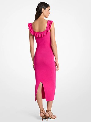 Ruffled Stretch Viscose Midi Dress
