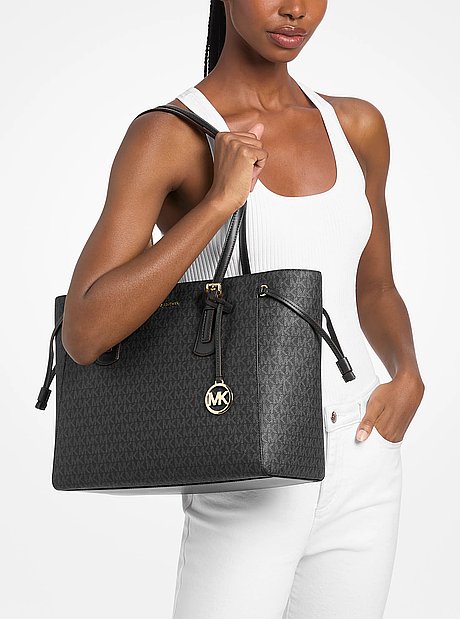 Voyager Large Signature Logo Top-Zip Tote Bag
