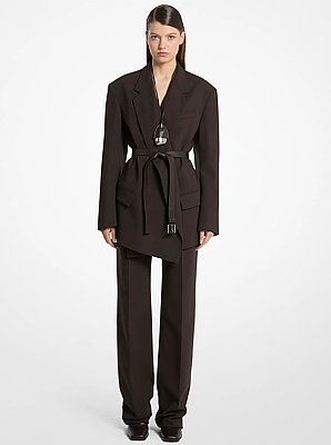 Chaqueta cruzada con cintur&oacute;n de lana el&aacute;stica