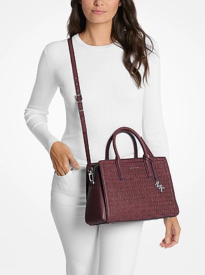 Laila Medium Logo Embossed Burnished Leather Satchel