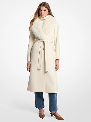 Manteau en m&eacute;lange de laine bord&eacute; de fausse fourrure
