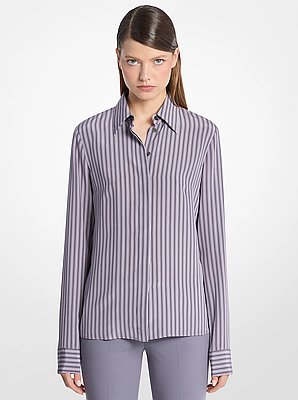 Hansen Striped Silk Crepe De Chine Shirt