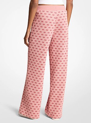 Pantalon tricot&eacute; &agrave; jambe large en m&eacute;lange de coton &agrave; logo