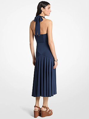 Neckholder-Midikleid aus dichtem Stretch-Jersey