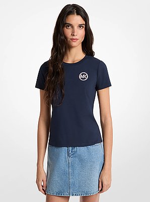 Embellished Logo Stretch Cotton Jersey T-Shirt
