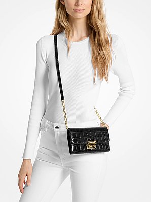 Tribeca Crocodile Embossed Leather Convertible Crossbody Bag
