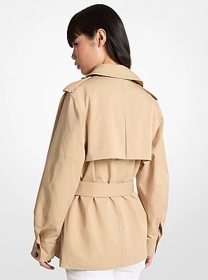 Cropped Woven Belted Trench Coat