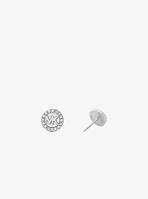 Aretes tipo bot&oacute;n con logotipo con pav&eacute;