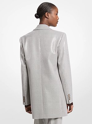 Embroidered Sequin Dogtooth Stretch Wool Boyfriend Blazer