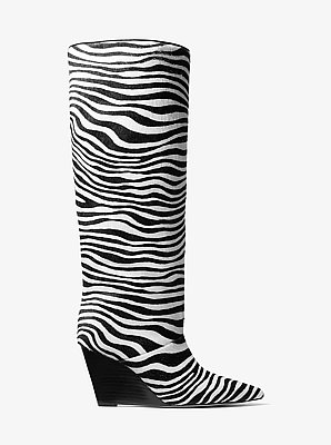 Xandra Zebra Print Calf Hair Wedge Boot