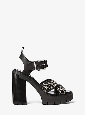 Colby Leopard Print Calf Hair Lug Platform Sandal 
