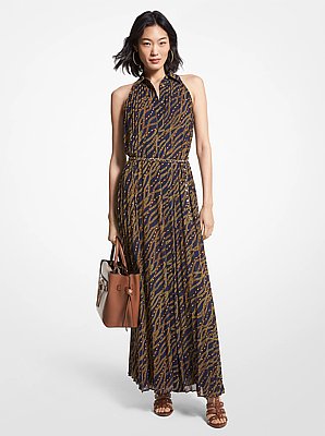 Vestido halter de georgette con estampado status