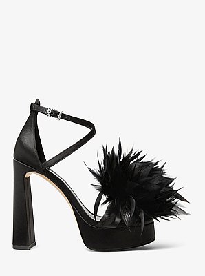 Cami Feather Trim Satin Platform Sandal