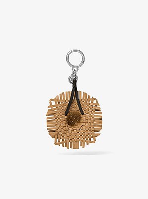 Breloque de sac chapeau en cuir tiss&eacute;