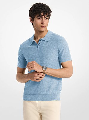 Boucle Cotton Blend Short-Sleeve Polo Sweater
