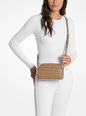 Jet Set Small Crocodile Embossed Leather Crossbody Bag