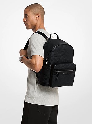 Jet Set Medium Logo Debossed Pebbled Leather Backpack