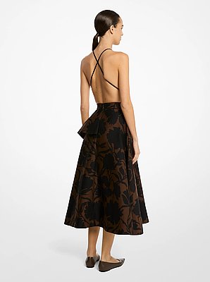 Floral Chin&eacute; Cotton and Silk Jacquard Asymmetric Skirt