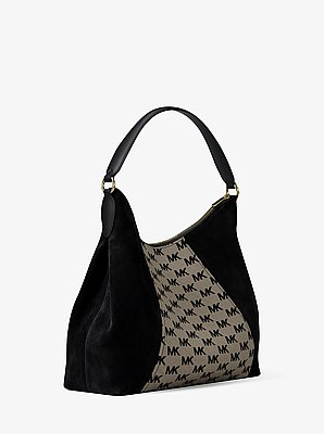 Sienna Large Logo Jacquard and Suede Convertible Shoulder Bag
