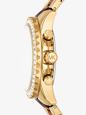 Mini Everest Pav&eacute; Gold-Tone and Tortoiseshell Acetate Watch