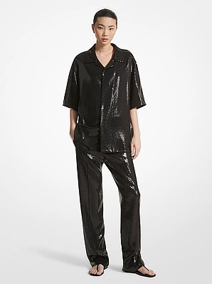 Carolyn Sequined Crepe Sabl&eacute; Straight-Leg Trousers