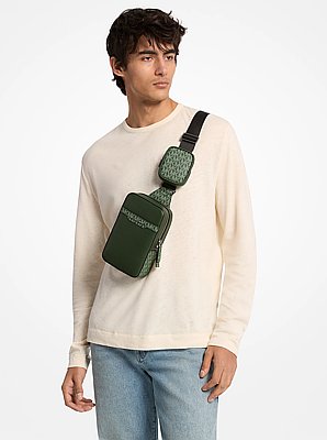 Sac &agrave; une bretelle avec pochette Cooper de taille moyenne en cuir grain&eacute; et &agrave; logo Signature