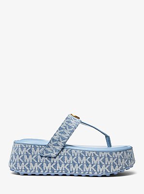 Koya Signature Logo Denim Platform Flip Flop