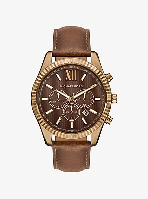 Oversized Lexington Beige Gold-Tone Leather Watch
