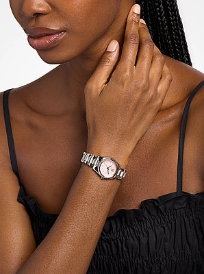 Petite Lexington Pav&eacute; Silver-Tone Watch