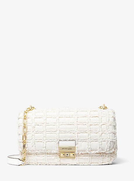 Tribeca Large Frayed Denim Shoulder Bag