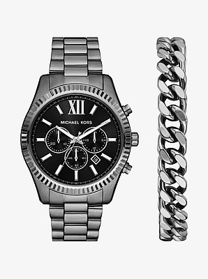 Oversized Lexington Gunmetal Watch and Bracelet Gift Set