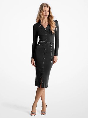 Stretch Knit Belted Dress