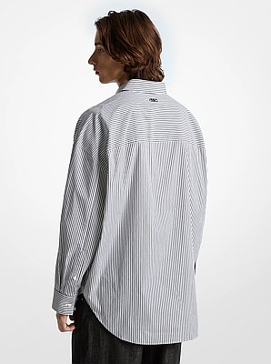 Camicia oversize in popeline di cotone stretch a righe