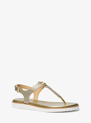 Val Glittered Leather Thong Sandal