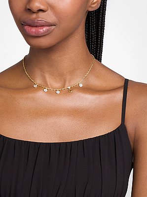 Brass Pav&eacute; Disk Charm Necklace