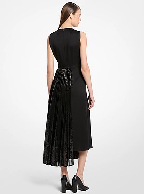Vestido recto de sat&eacute;n y tul con lentejuelas bordadas a mano